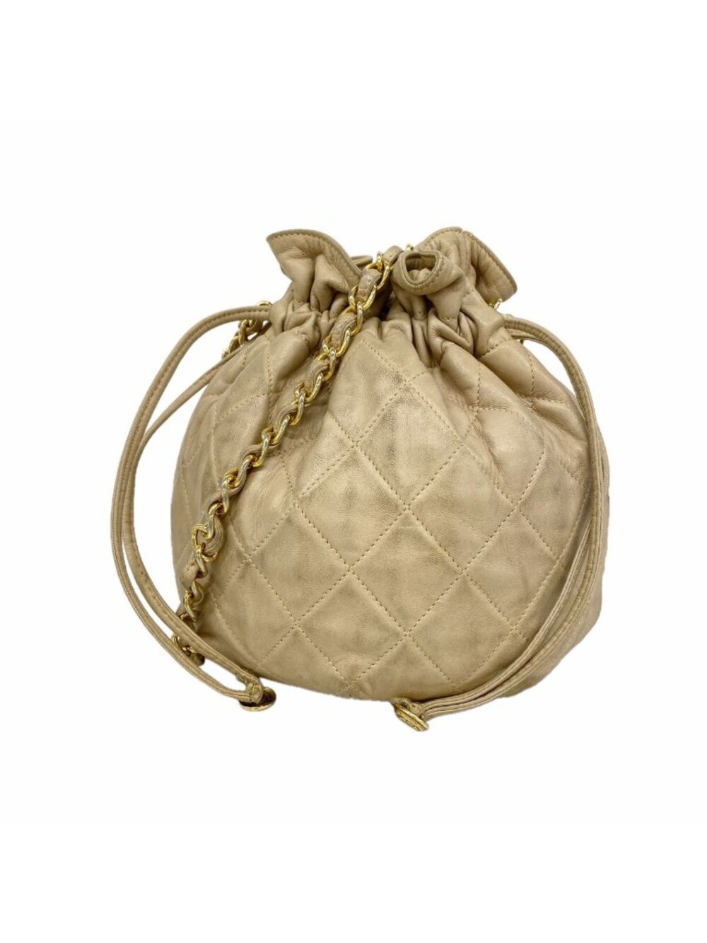 Chanel Shoulder Bag Quilted Lambskin Beige Gold